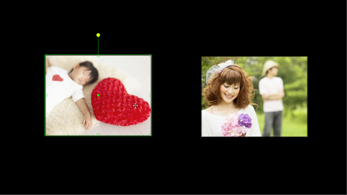 doga,キーフレームアニメ 複数の写真や動画を動かす,プレビューの写真Aを移動